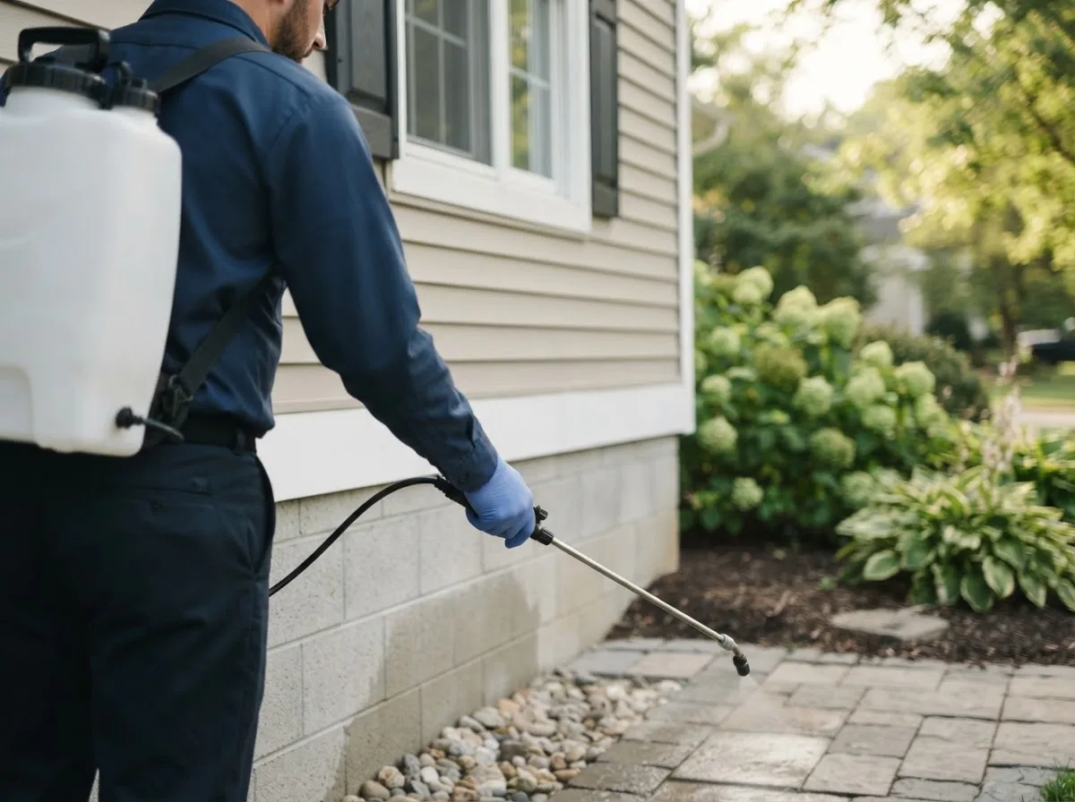 Pest control technician inspecting a home in Temperance, MI